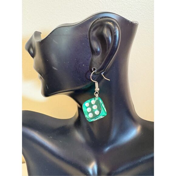 Green Dice Statement Earrings - Picture 3 of 4